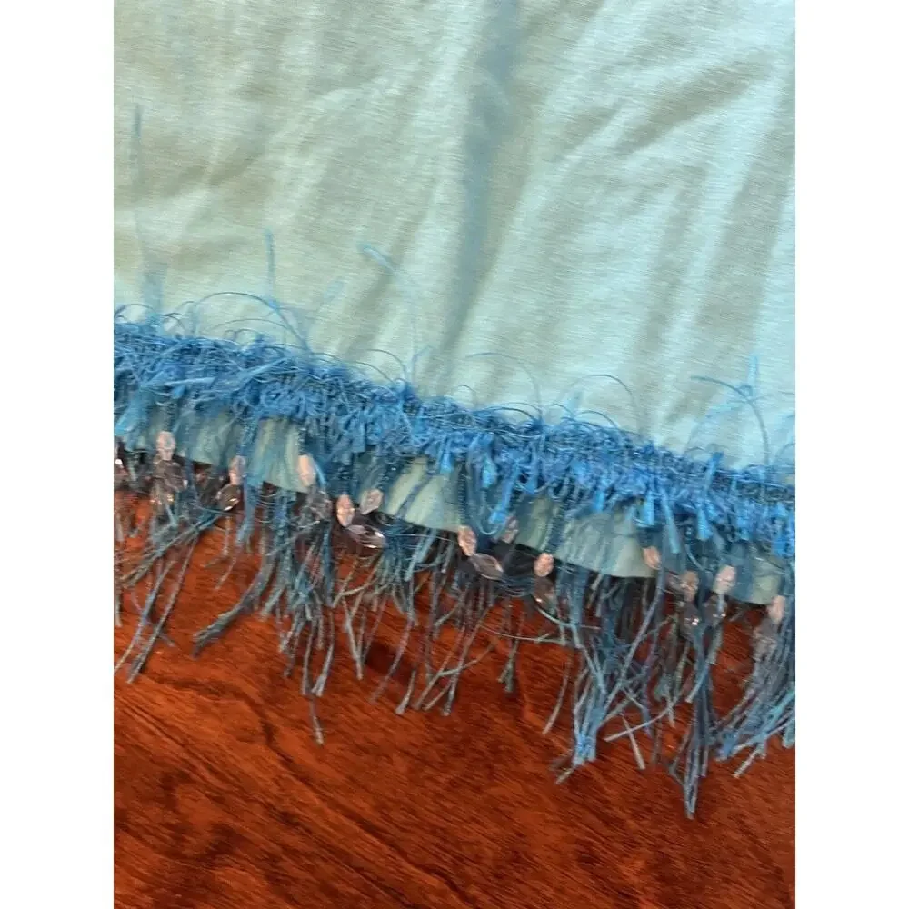 Vintage LAT‎ XL Blue Flower Beaded Tassel Pocket Tee T-Shirt